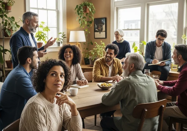 Diverse people connecting in an autistic community.