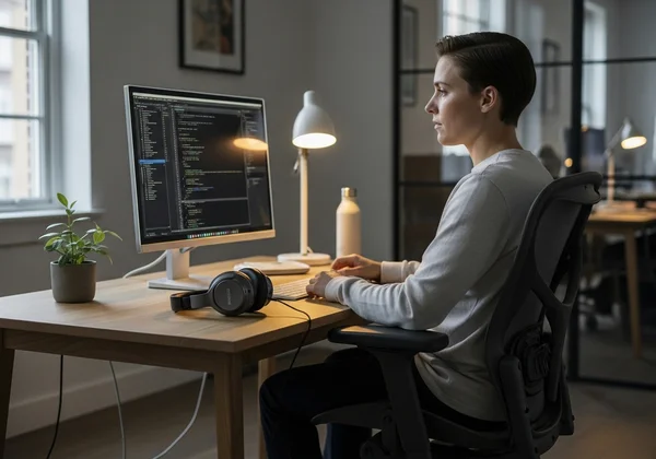 Person in an autism-friendly, accommodating workspace.