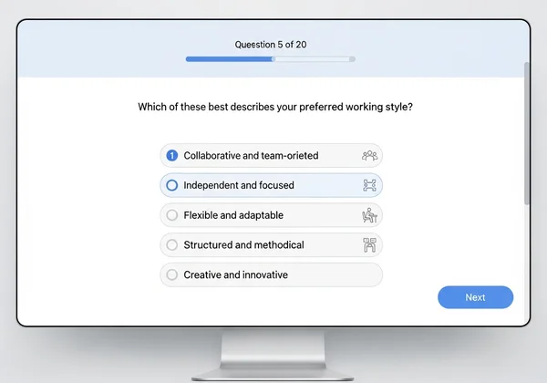 User taking a digital RAADSR self-assessment.