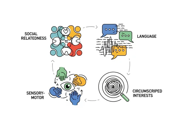 Four key domains of RAADS-R assessment visually represented