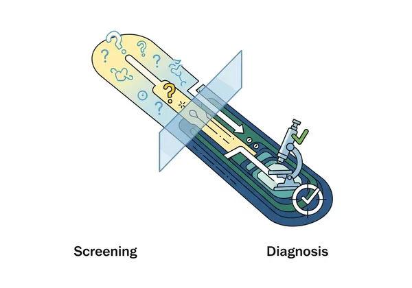 Visual distinction between clinical screening and formal diagnosis