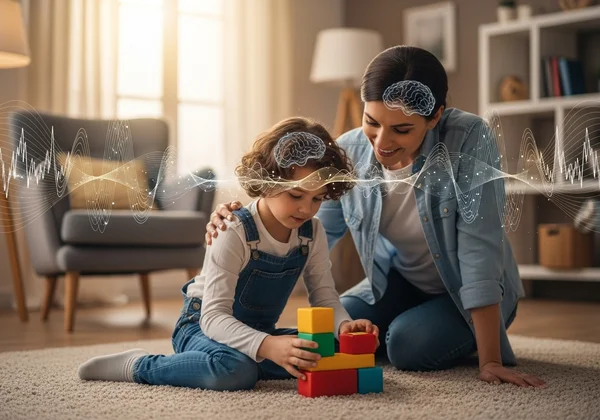 Parent and child connecting, showing support after autism screening