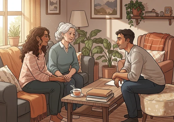 Family having a supportive conversation about personal insights