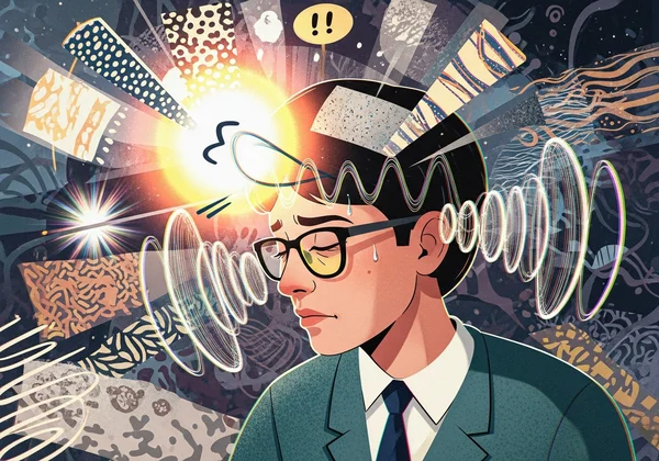 Person overwhelmed by sensory input, symbolizing overload