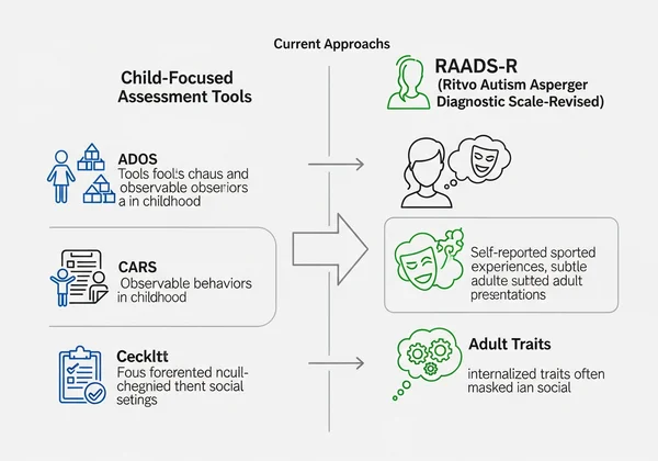 Diagram showing evolution of autism assessment for adults