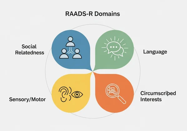 Illustration of RAADS-R's four assessment domains