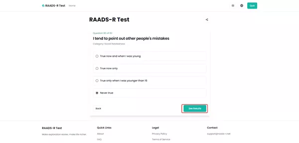 Online free RAADS-R test and autism support resources