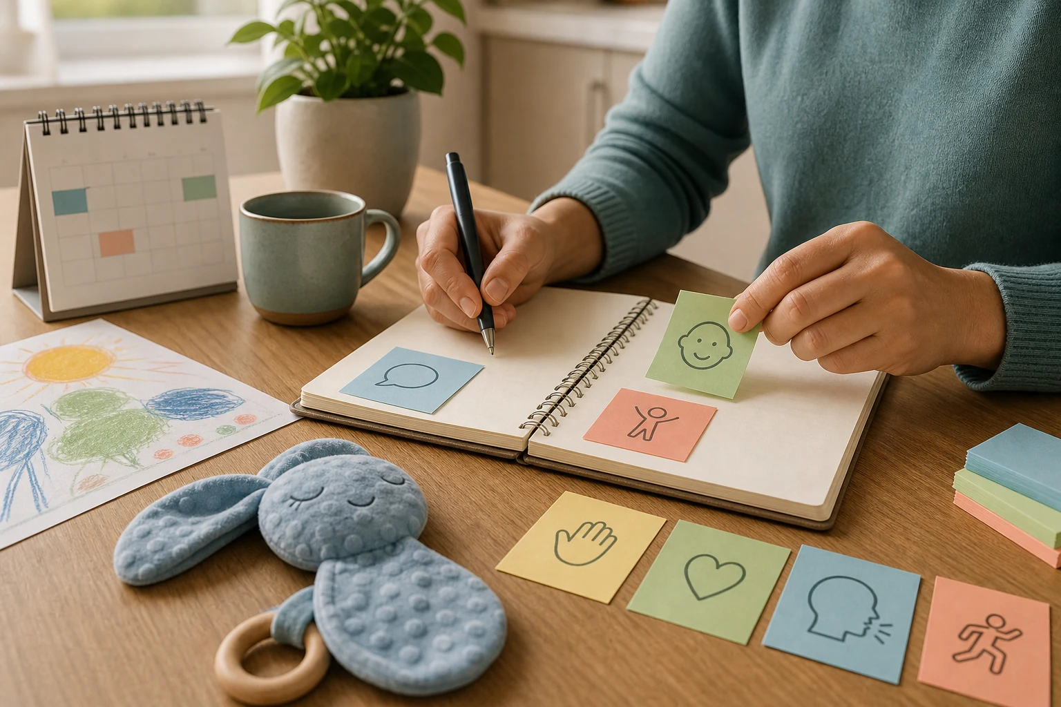 Parent organizing observation notes before a developmental appointment