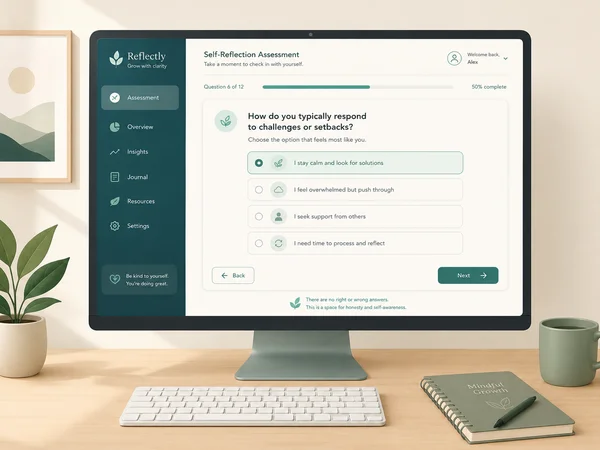 A generic online self-reflection tool dashboard style interface